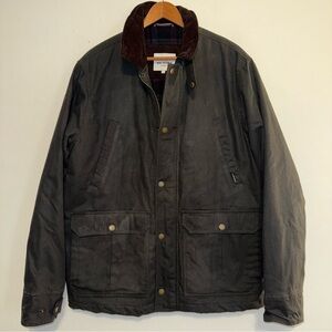 BEN SHERMAN Waxed Oil Water Resistant Canvas Lined Plaid Utility Jacket Coat L